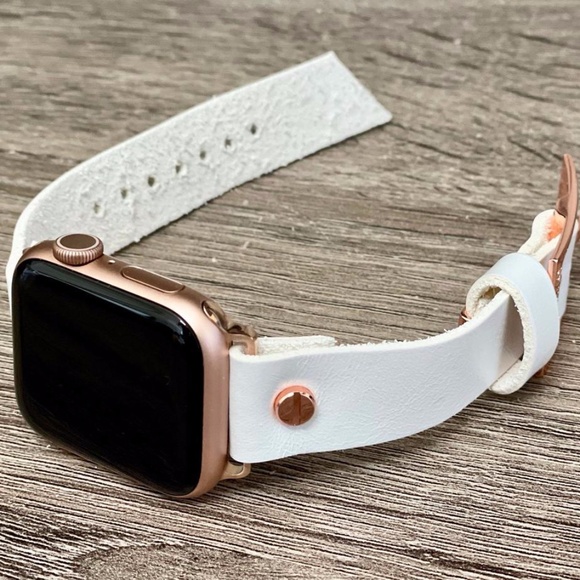Pearl White Leather Rose Gold Apple iWatch Band main image 9